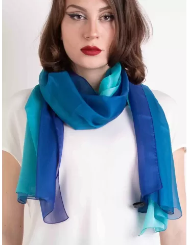 Blended blue and turquoise formal silk scarf shawl beach robe sarong 2