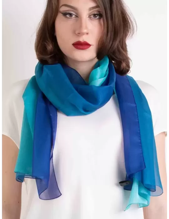 Stola cerimonia Sciarpa di chiffon | Scialle sfumato dal blu turchese