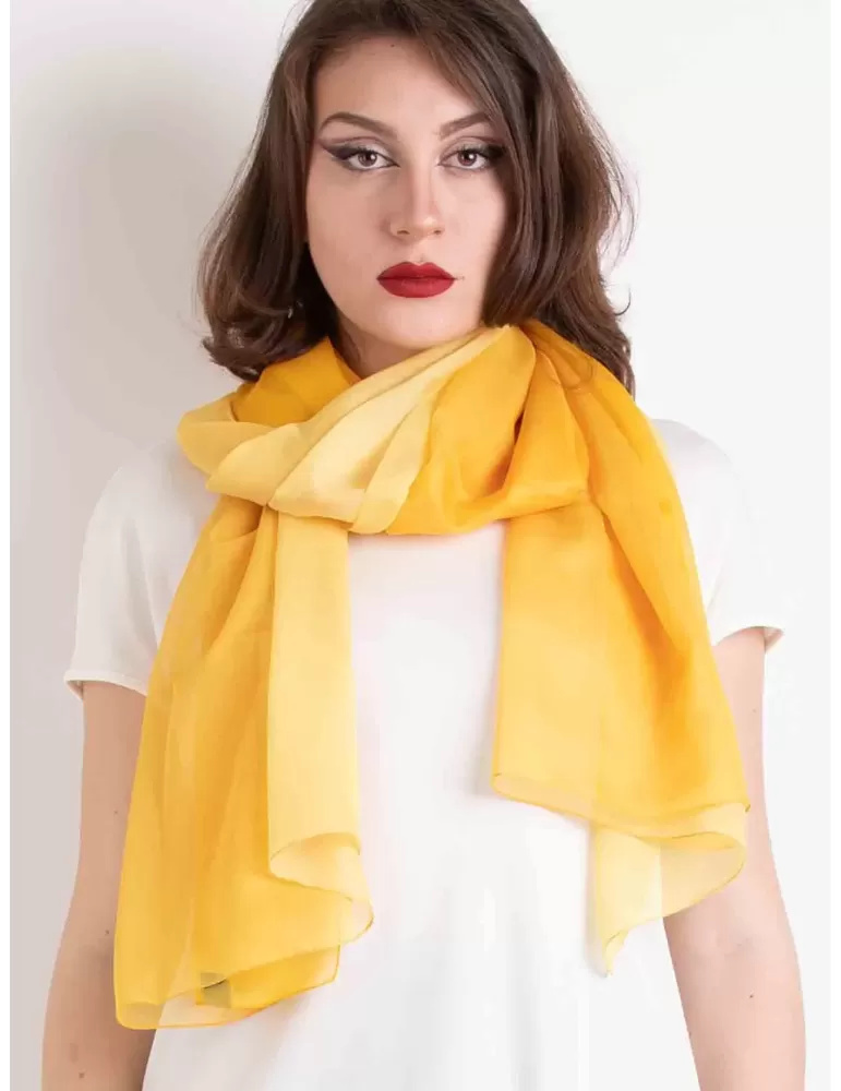Sciarpa pareo chiffon stola bicolore sfumata sul giallo copricostume