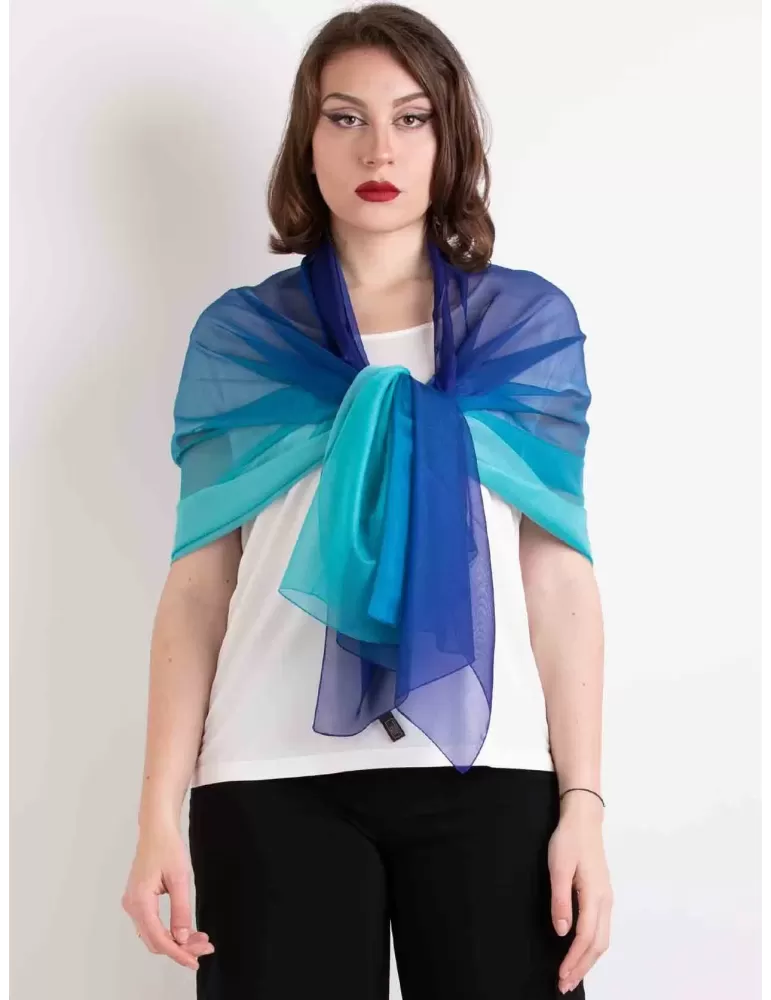 Blended blue and turquoise formal silk scarf shawl Blended blue and turquoise formal silk scarf shawl