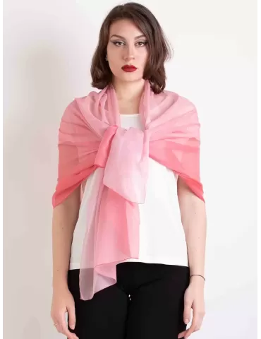 Sciarpa pareo chiffon stola bicolore sfumata rosa corallo copricostume 2