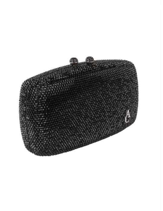 Borsa nera gioiello di strass con logo oro Anna Cecere Bags aca0130