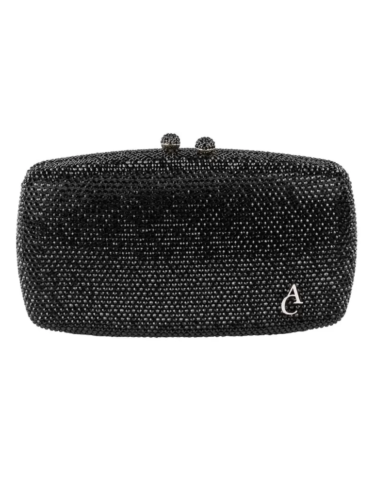 Borsa nera gioiello di strass con logo oro Anna Cecere Bags aca0130 Borsa nera gioiello di strass con logo oro Anna Cecere Bags aca0130