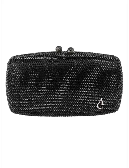 Borsa nera gioiello di strass con logo oro Anna Cecere Bags aca0130 Borsa nera gioiello di strass con logo oro Anna Cecere Bags aca0130