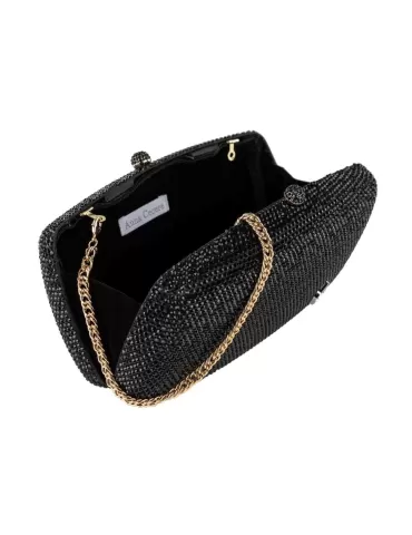 Borsa nera gioiello di strass con logo oro Anna Cecere Bags aca0130 2