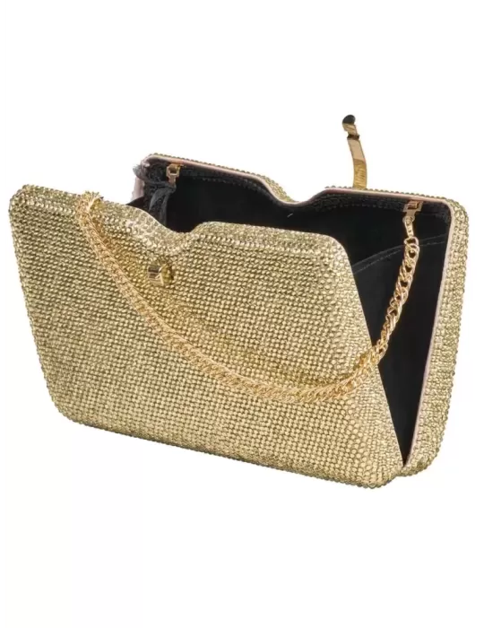 Golden crystals lavish formal jewel clutch evening bag