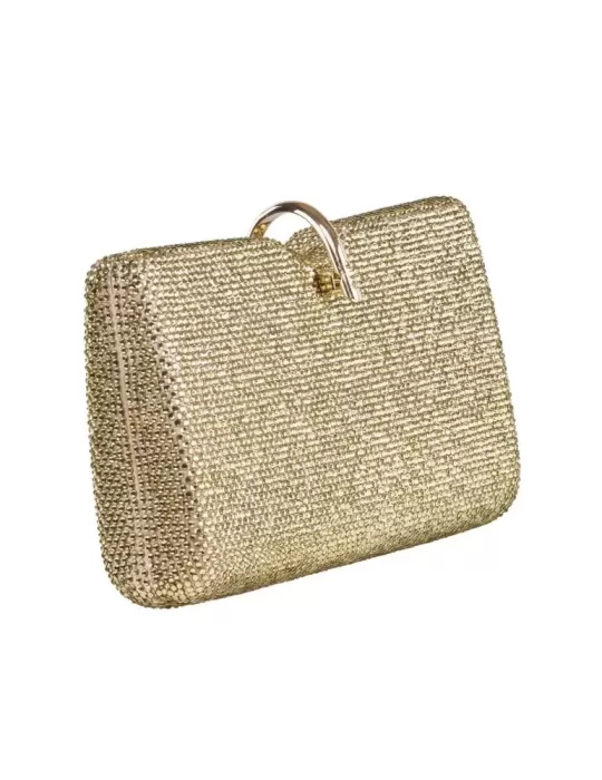 Golden crystals lavish formal jewel clutch evening bag
