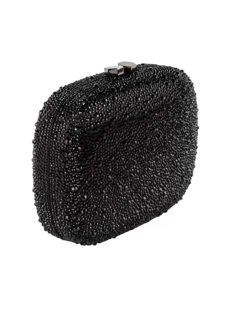 Borsa nera gioiello di strass con logo argento Anna Cecere Bags aca097