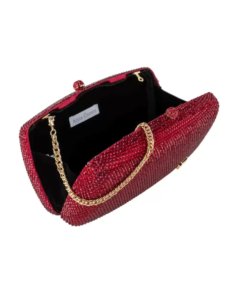 Anna Cecere bags | Borsa rosso rubino con strass e logo aca0130