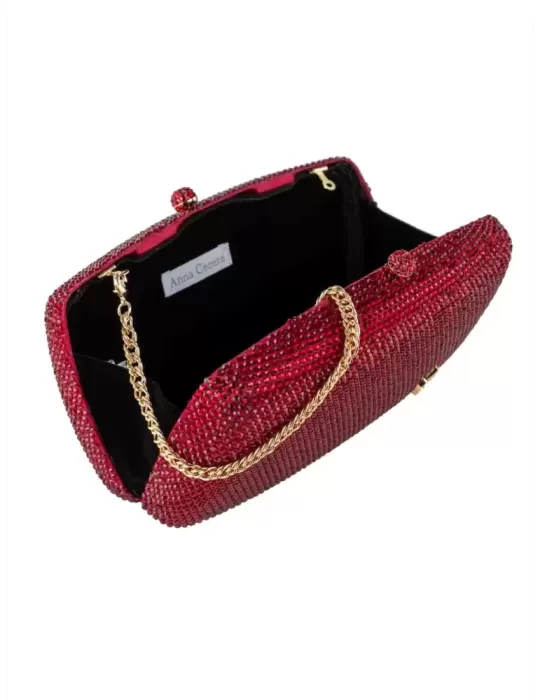 Anna Cecere bags | Borsa rosso rubino con strass e logo aca0130