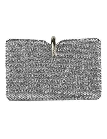 Silver crystals lavish formal jewel clutch evening bag