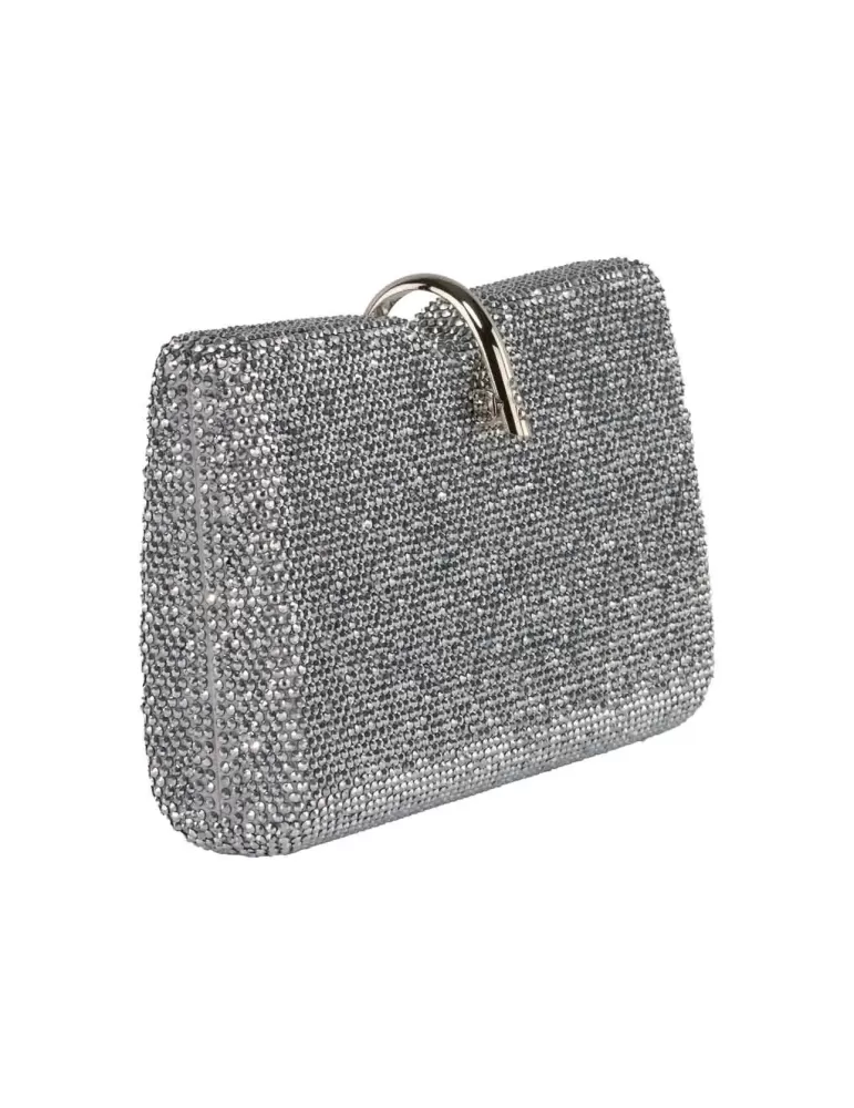 Silver crystals lavish formal jewel clutch evening bag