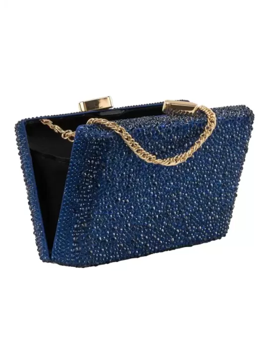 Ink blue crystals rhinestones jewel evening clutch bag | Anna Cecere aca641