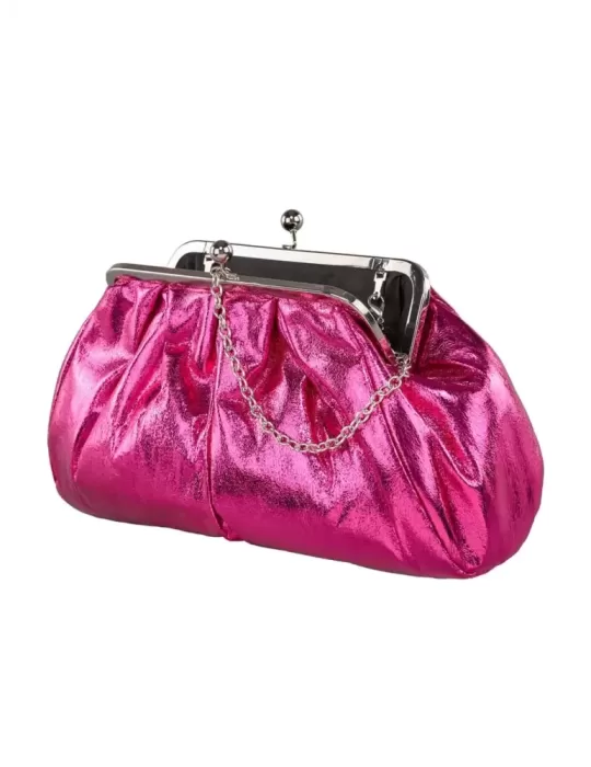 Shiny fuchsia glossy faux leather granny purse jewel bag