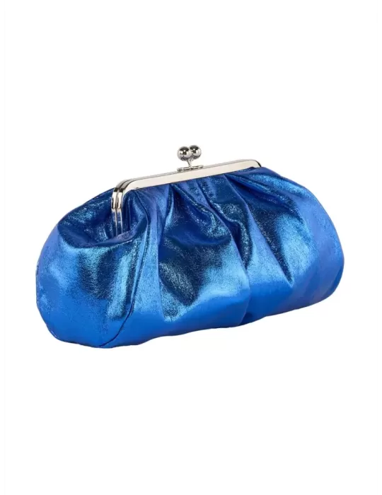 Royal blue shiny faux leather granny purse jewel bag