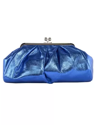 Royal blue shiny faux leather granny purse jewel bag