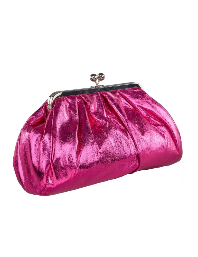 Shiny fuchsia glossy faux leather granny purse jewel bag