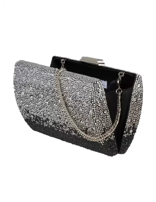 Anna Cecere black silver shadows crystals lavish jewel bag
