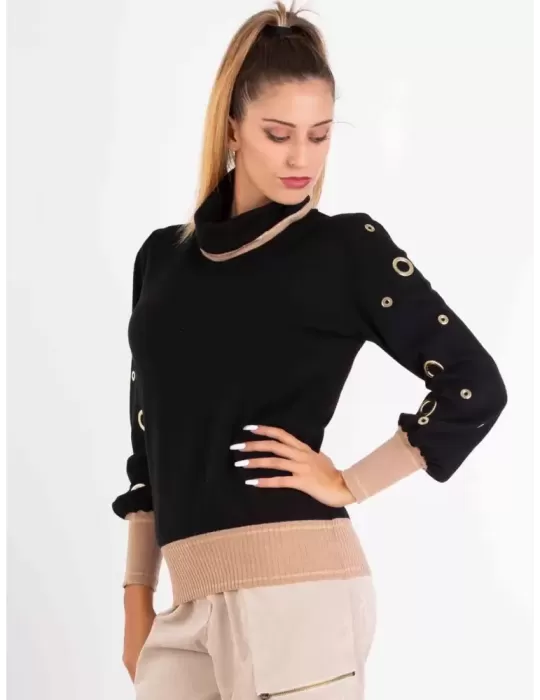 Piero Moretti black merino wool golden profiled sweater