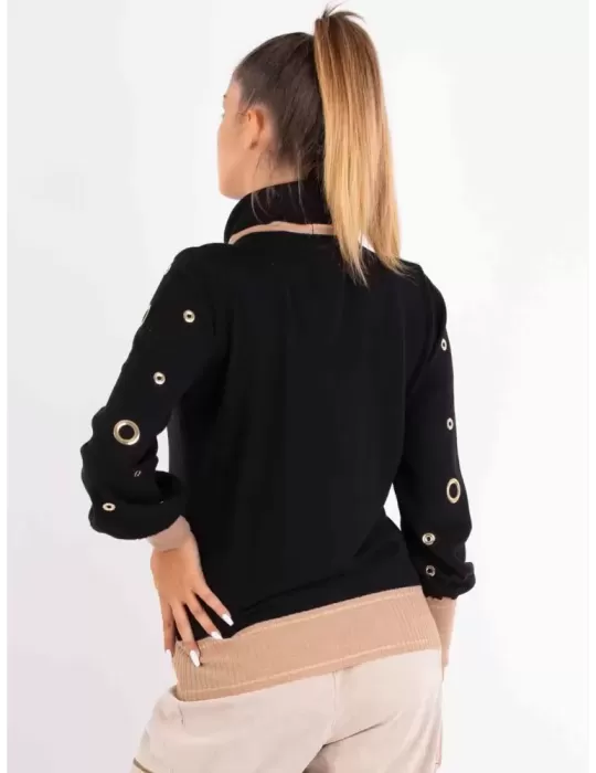 Piero Moretti A/I 2023-24 | Maglia pura lana nera profili oro lurex