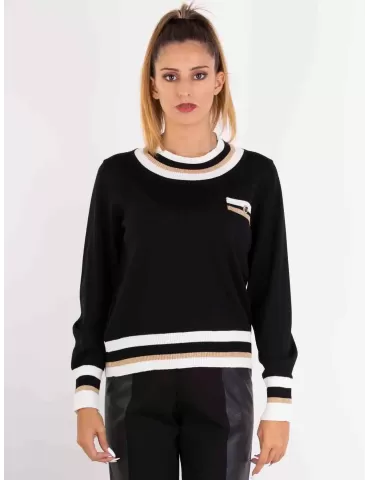 Piero Moretti F/W 2023-24 | Black merino wool golden profiled sweater 2