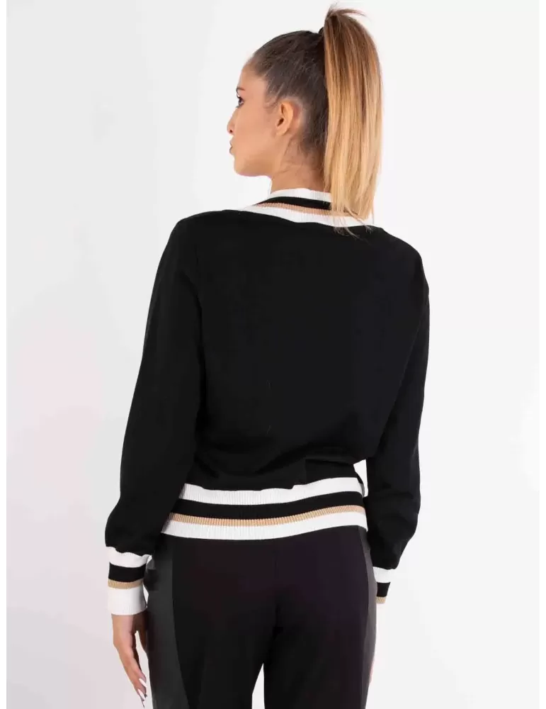 Piero Moretti black merino wool golden profiled sweater