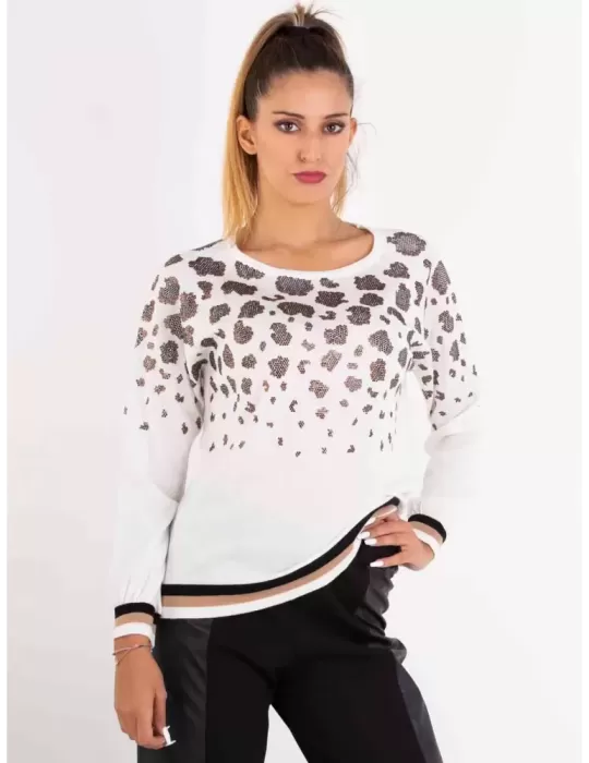 Piero Moretti 2023-24 | Maglia nera lana con cascata strass animalier