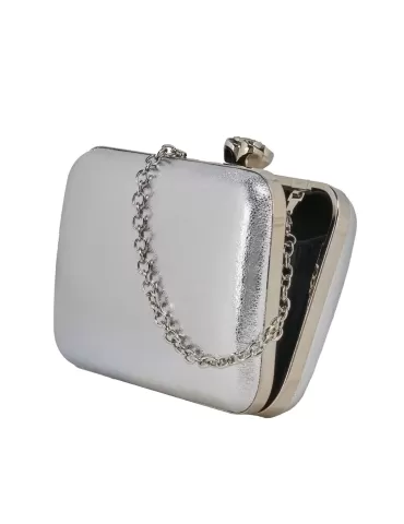 Anna Cecere bags | Borsa eco pelle vernice argento con fiore e strass acd07 2