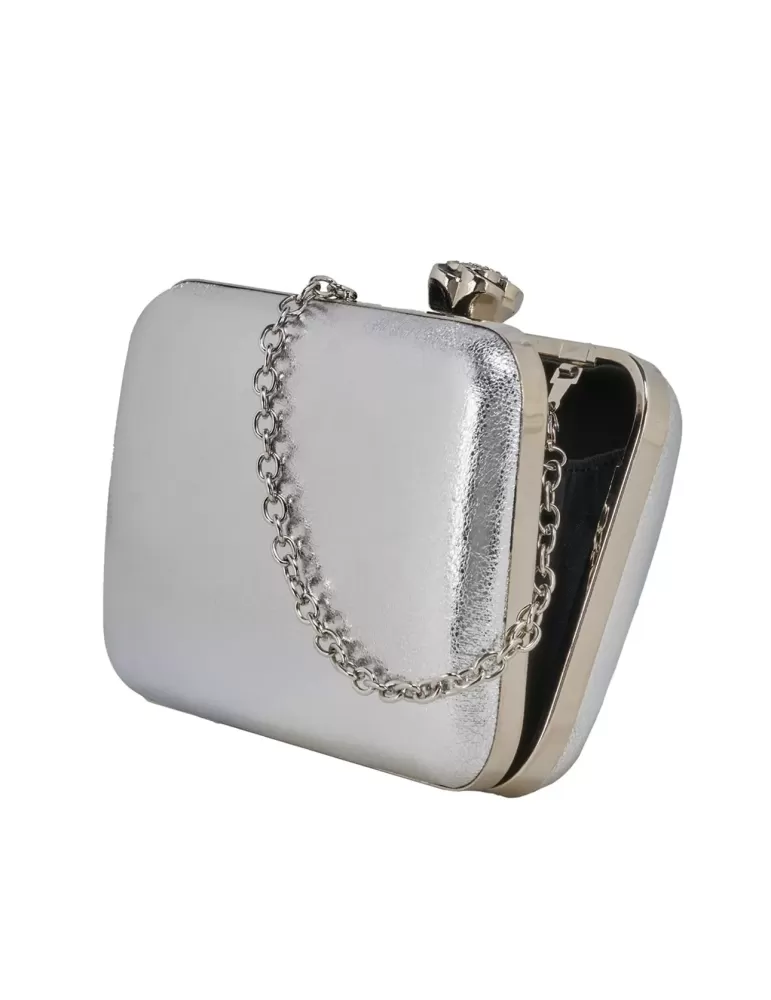 Anna Cecere bags | Borsa eco pelle vernice argento con fiore e strass acd07