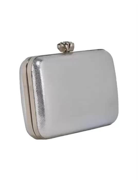 Anna Cecere bags | Borsa eco pelle vernice argento con fiore e strass acd07