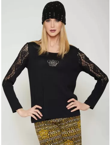 Mercuriali plain black formal shirt lace and rhinestones crown