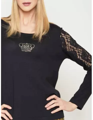 Mercuriali plain black formal shirt lace and rhinestones crown 2