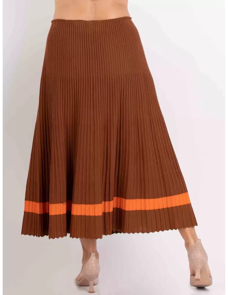 Piero Moretti light brown and orange wool plissè skirt