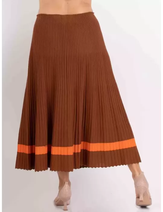 Piero Moretti light brown and orange wool plissè skirt plus size available