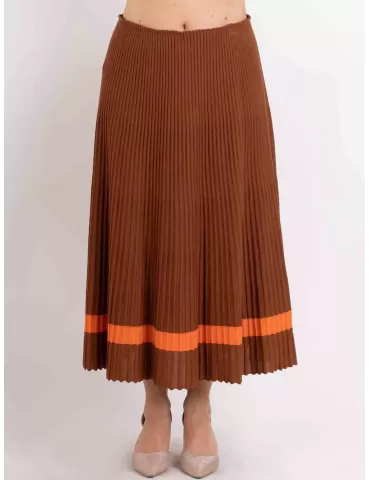 Gonna midi plissè lana marrone e arancio | Piero Moretti A/I 2023-24