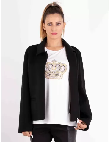 Piero Moretti online | Giaccone nero corto in lana double fino alla 52 2