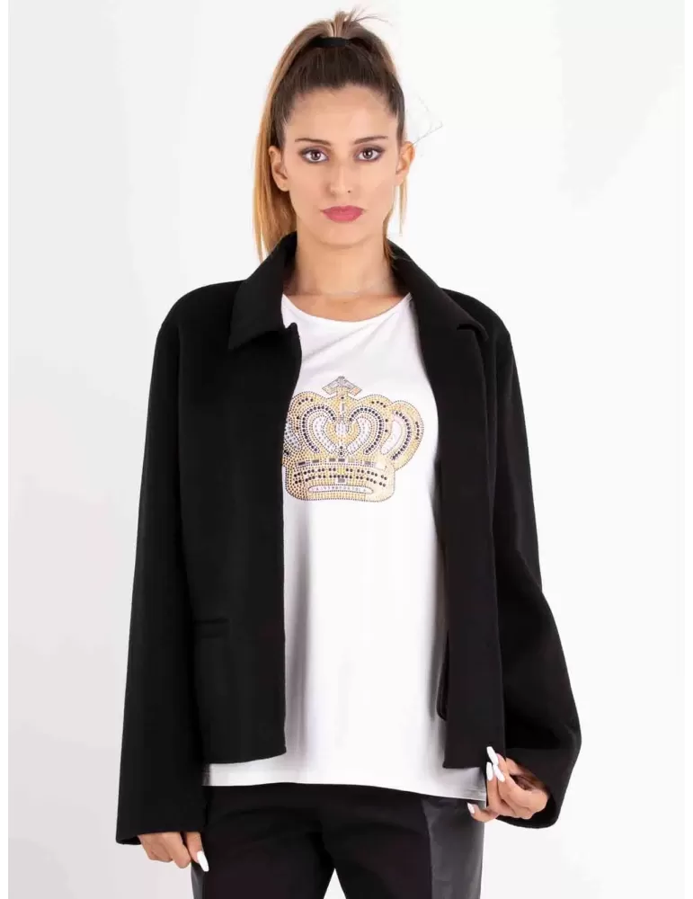 Piero Moretti online | Giaccone nero corto in lana double fino alla 52