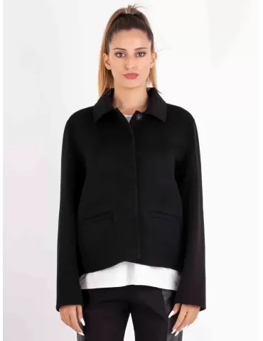 Piero Moretti online | Giaccone nero corto in lana double fino alla 52