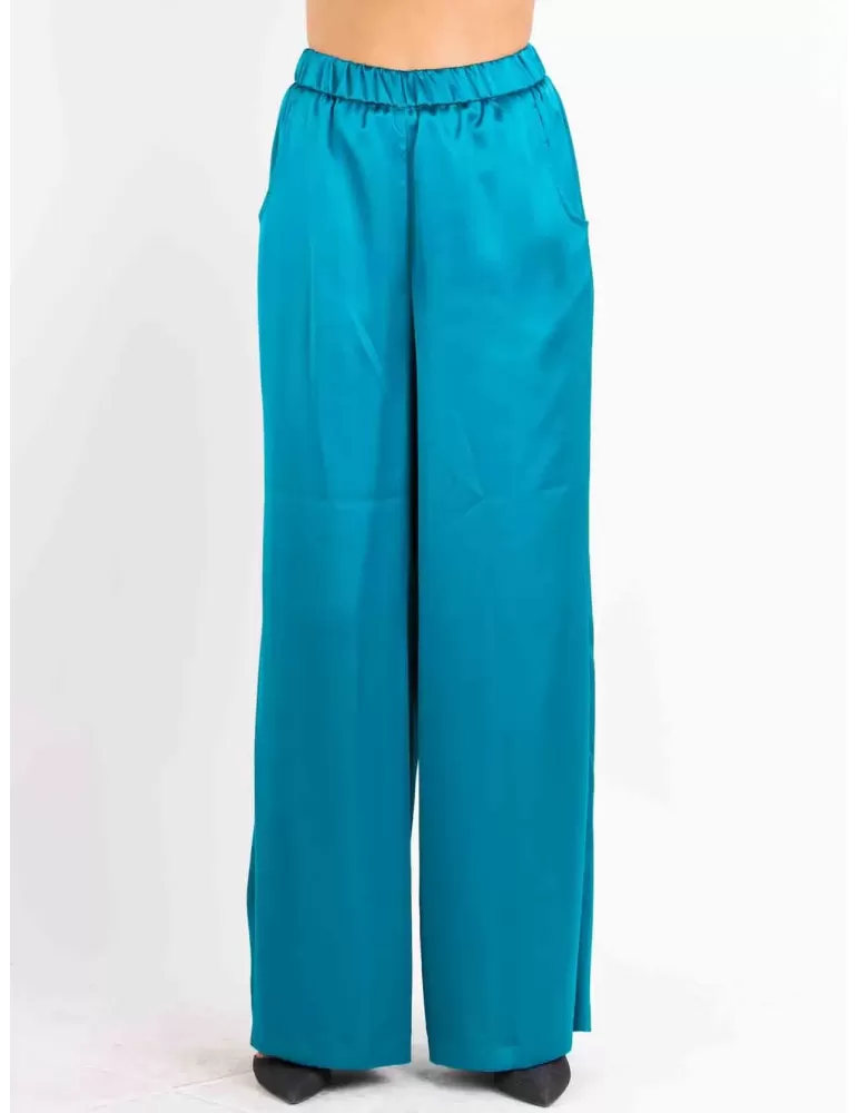 Maesta Milano turquoise silk satin pull-on palazzo trousers