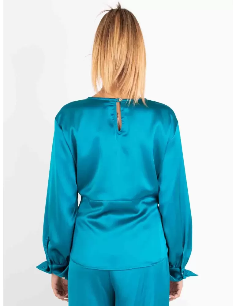 Maesta Milano Italy | Turquoise silk pull-on oversize blouse shirt
