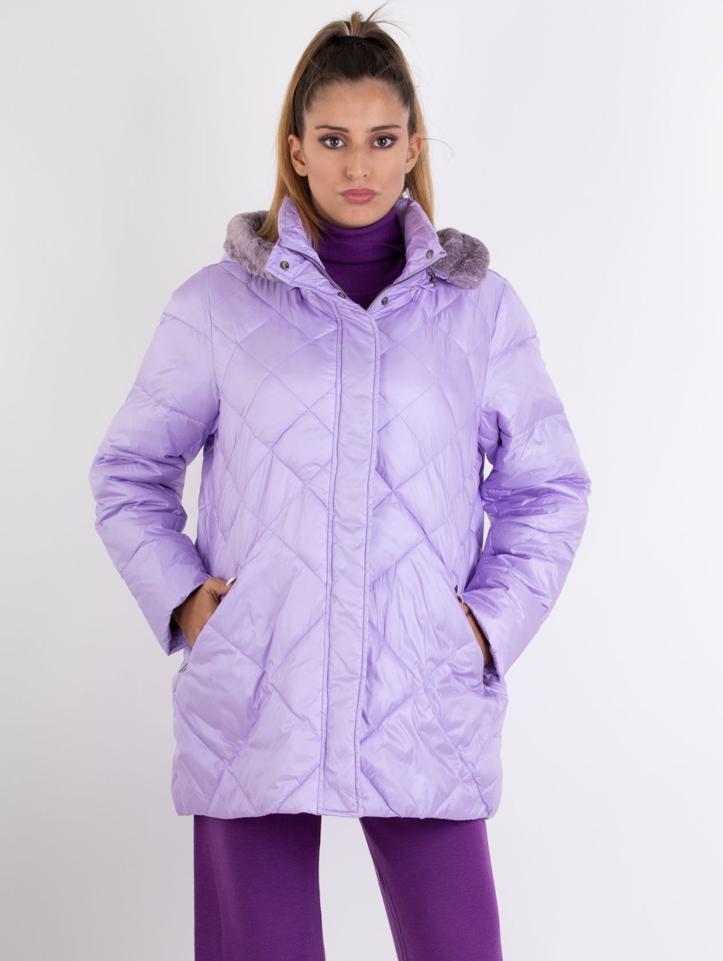 Plus size lilac fur hooded...
