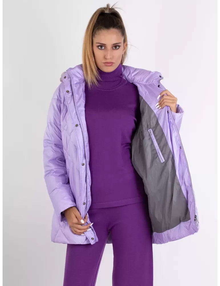 Plus size lilac fur hooded down coat jacket Blue by Pregio