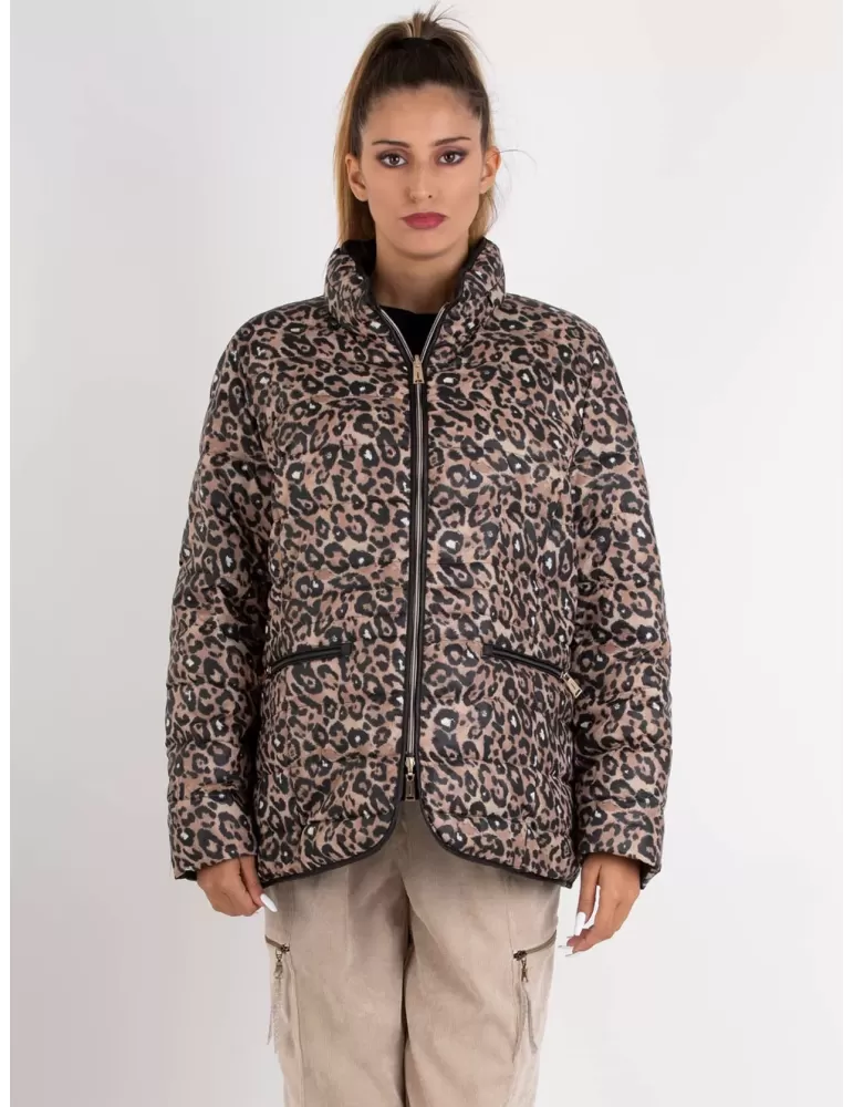 Black and spotted silk reversible hooded padded jacket Black and spotted silk reversible hooded padded jacket