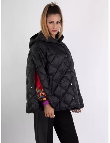 Plus size black hooded padded jacket cape open sleeves