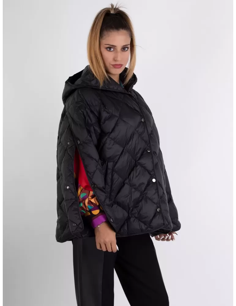 Blue Overcoat Italy Plus size black hooded padded jacket cape