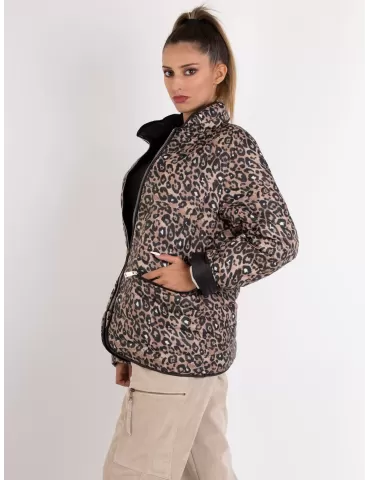 Black and spotted silk reversible hooded padded jacket 2