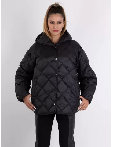Plus size black hooded padded jacket cape open sleeves 2