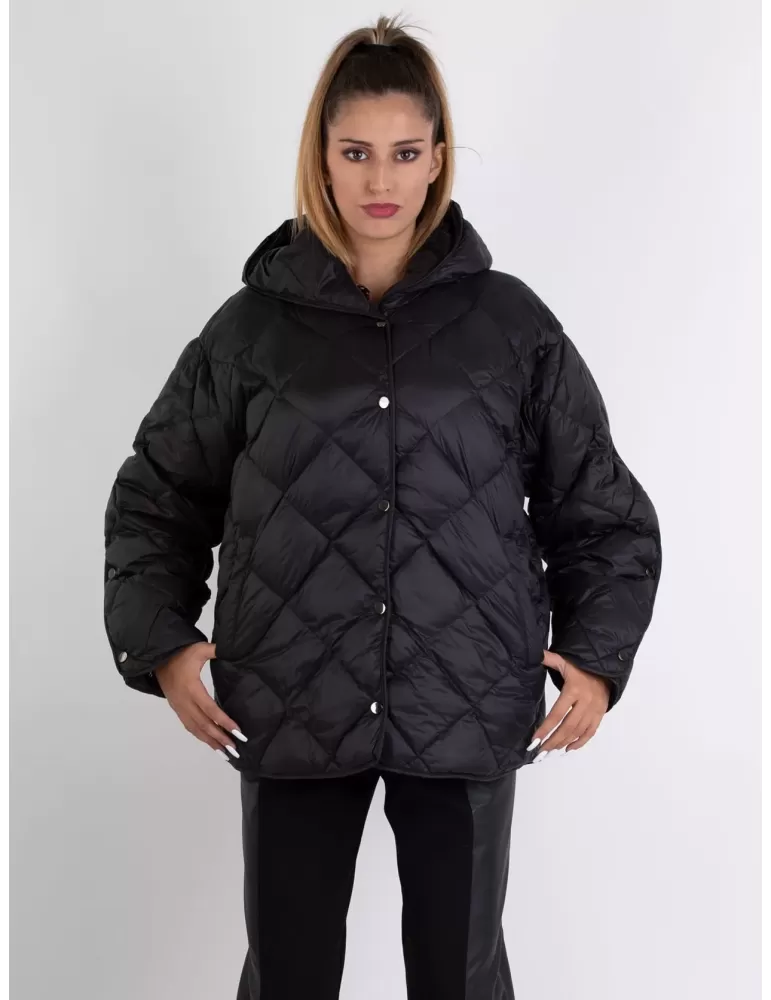 Plus size black hooded padded jacket cape open sleeves