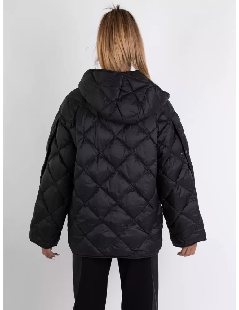 Plus size black hooded padded jacket cape open sleeves