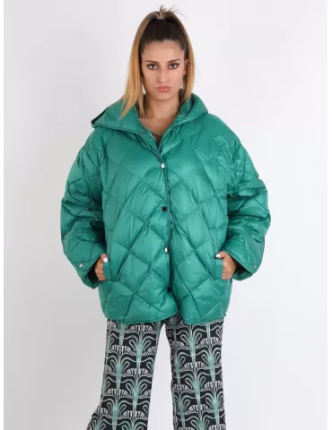Blue Overcoat Italy | Plus size green hooded padded jacket cape 2